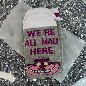 Disney socks Cheshire Alice in wonderland Grey & Pink Cheshire Cat Crew Socks